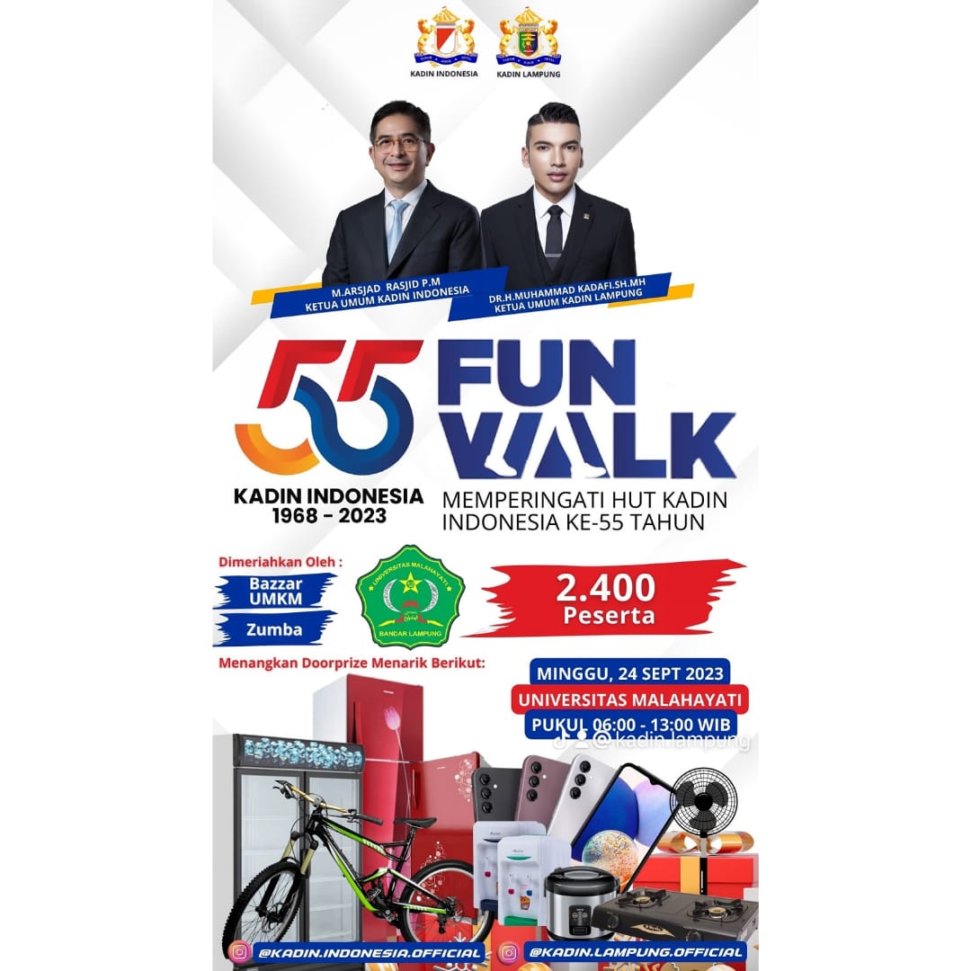 HUT Kadin ke-55, Kadin Lampung Gelar Fun Walk dengan Ratusan Doorprize