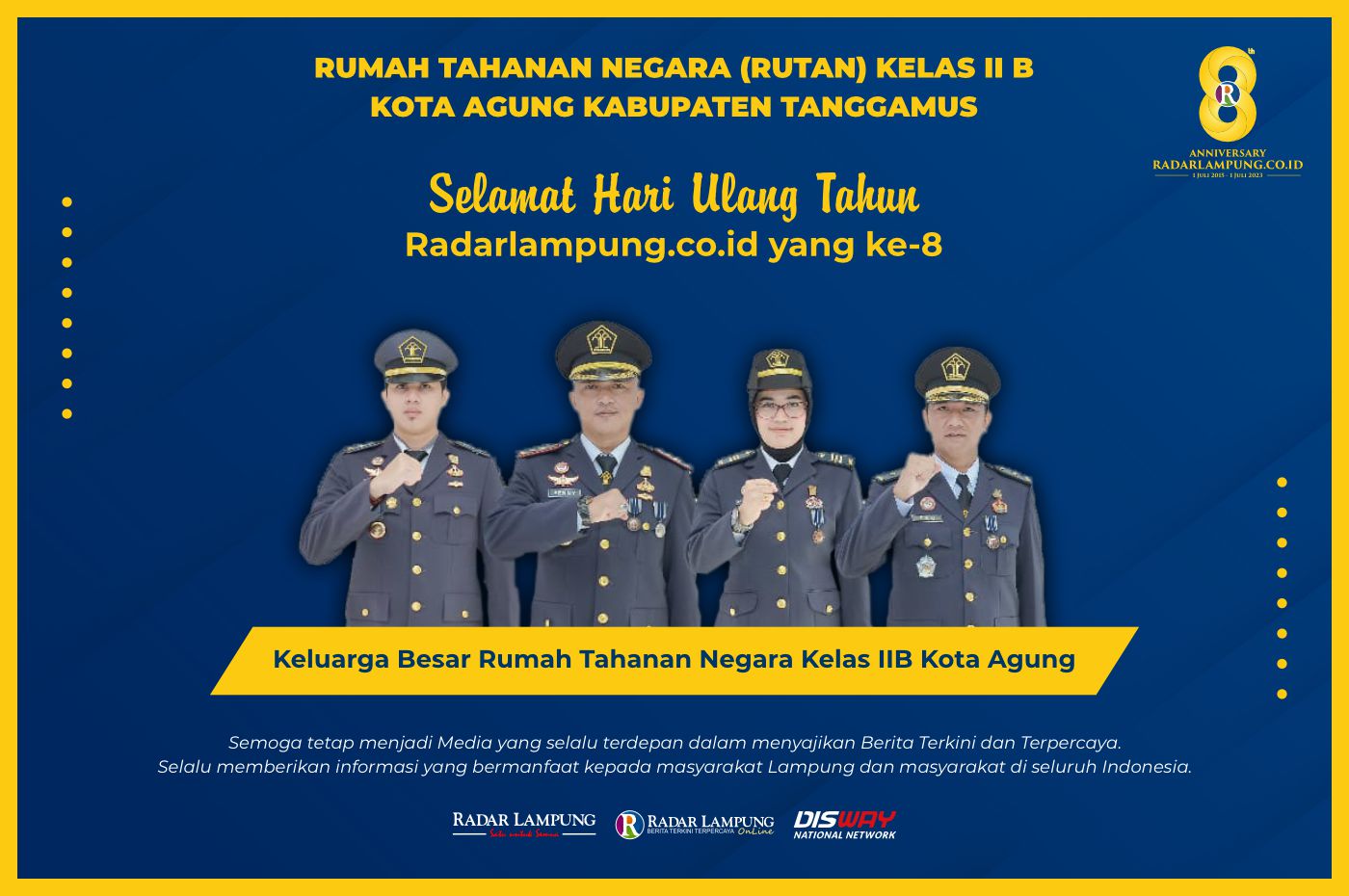 RUTAN Kelas II B Kota Agung Kabupaten Tanggamus: Selamat HUT ke-8 Radar Lampung Online