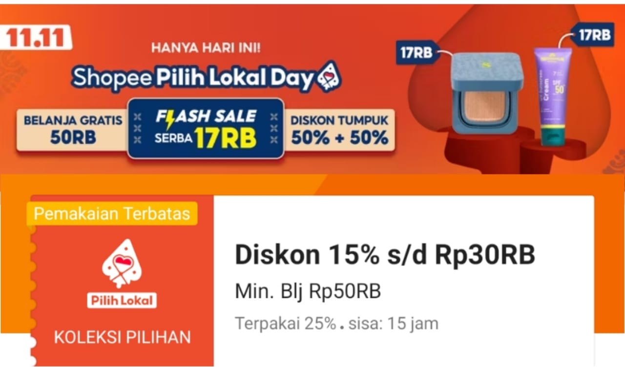 Diskon 15 Persen Untuk Koleksi Pilihan di Promo Shopee Pilih Lokal Day Hari Ini, Klaim Sekarang!