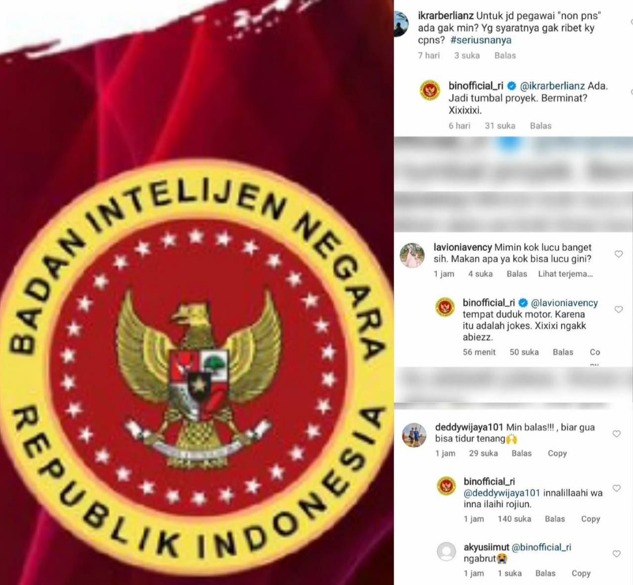 Random Banget! Admin Akun BIN Mendadak Viral Karena Roasting Netizen di Kolom Komentar 