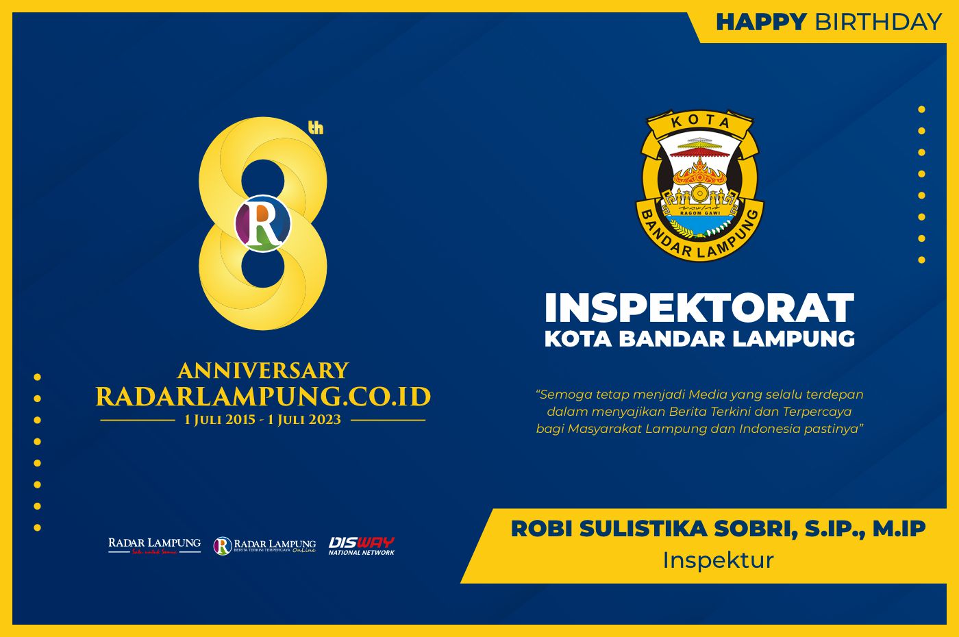 Inspektorat Kota Bandar Lampung: Selamat Ulang Tahun Radar Lampung Online ke-8