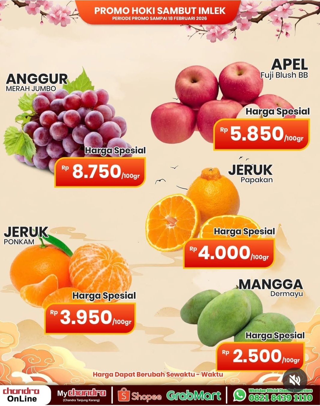 Sambut Imlek 2026, Chandra Superstore Tebar Promo 'Hoki', Buah Segar Mulai Rp2 Ribuan