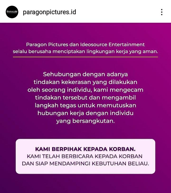 Paragon Pictures Putuskan Hubungan Kerja Dengan Sutradara yang Lakukan Kekerasan