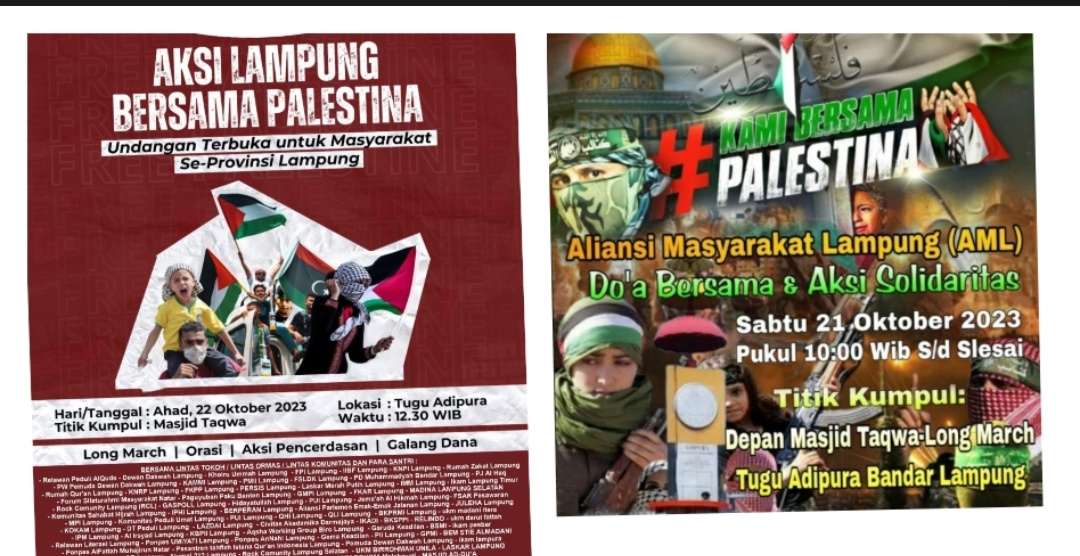 Dalam Dua Hari, Ratusan Ormas Gelar Massa Aksi Lampung untuk Selamatkan Palestina, Berikut Titik Long March 