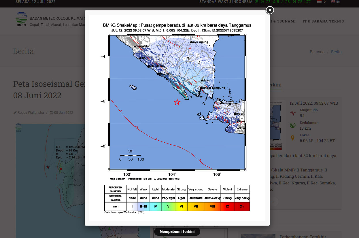 Gempa 5,1 Magnitudo Guncang Tanggamus  