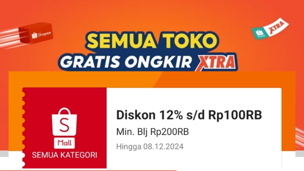 Promo Shopee Spesial Awal Bulan, Dapatkan Diskon 12 Persen Sampai Dengan Rp100 Ribu, Klaim Vouchernya!