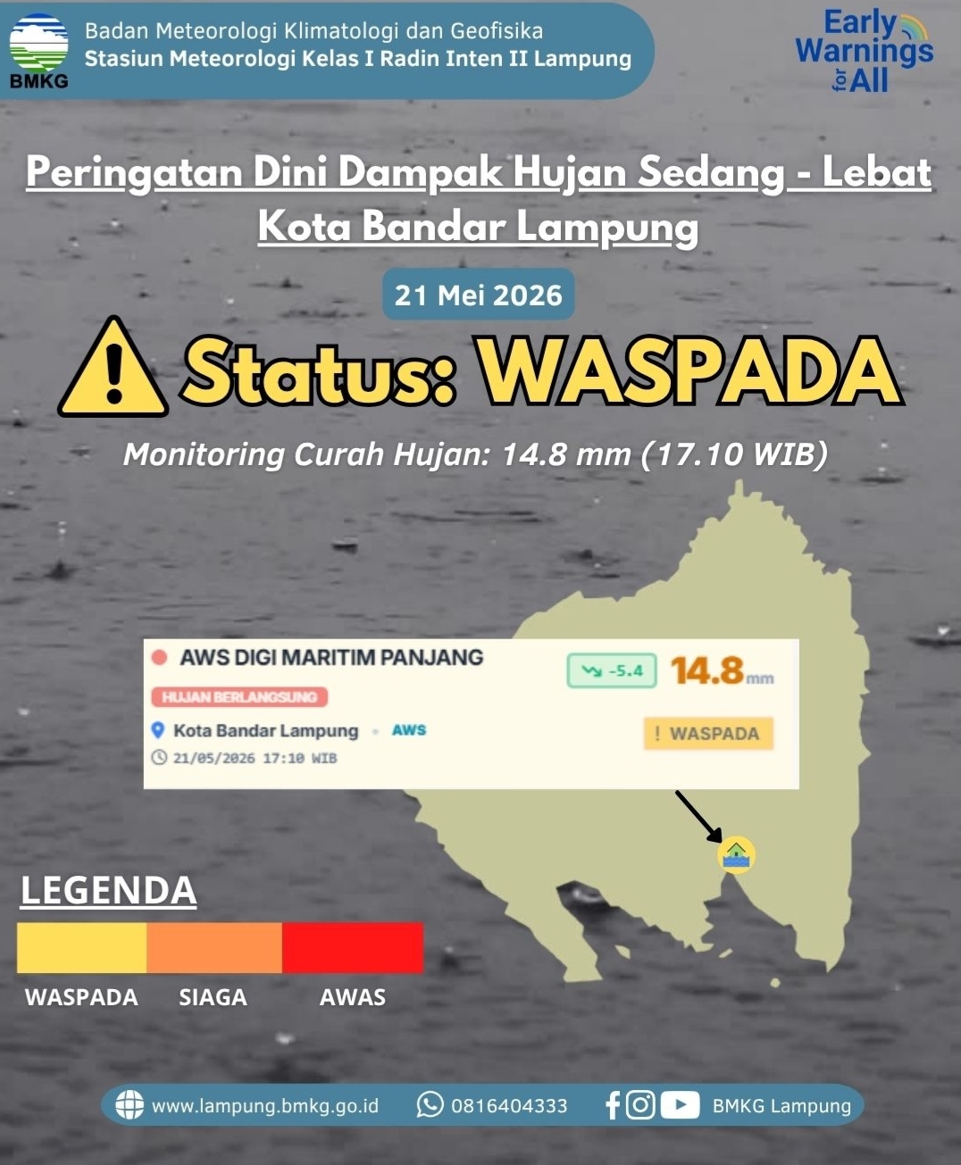 Cuaca Ekstrem Mengintai Bandar Lampung, BMKG Minta Warga Waspadai Genangan dan Debit Sungai