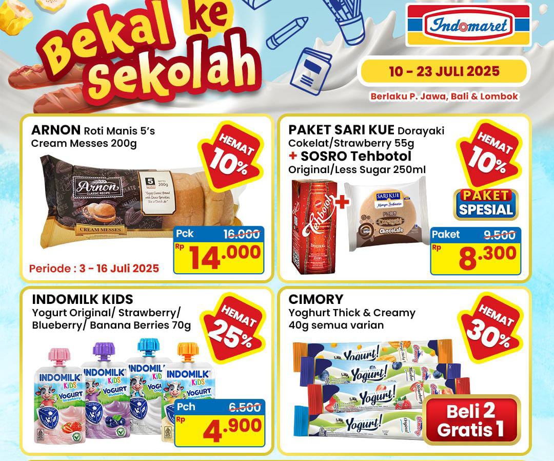 Promo Indomaret Spesial Bekal Sekolah anak, Jumat 11 Juli 2025, Dapatkan Diskon Roti Hari Ini