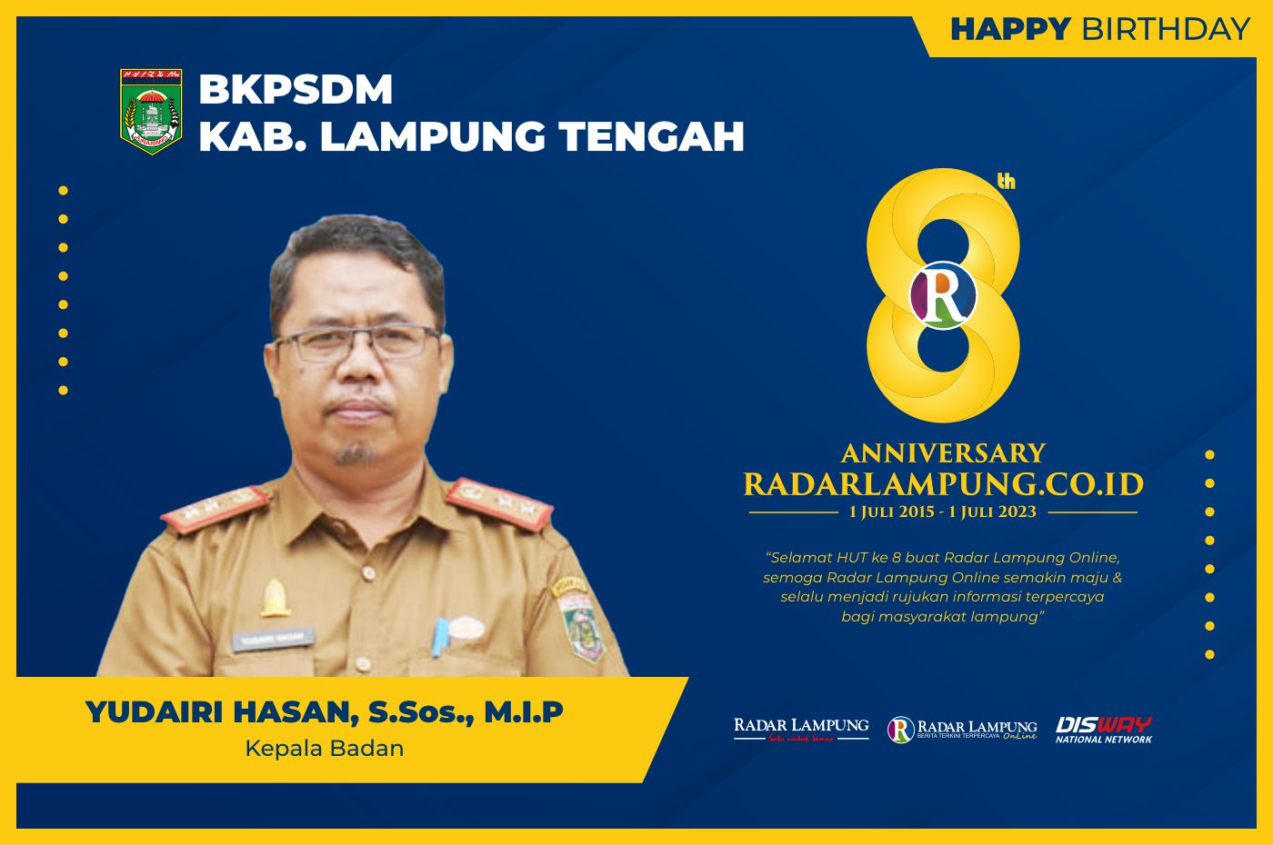 BKPSDM Kabupaten Lampung Tengah: Selamat HUT ke-8 Radar Lampung Online