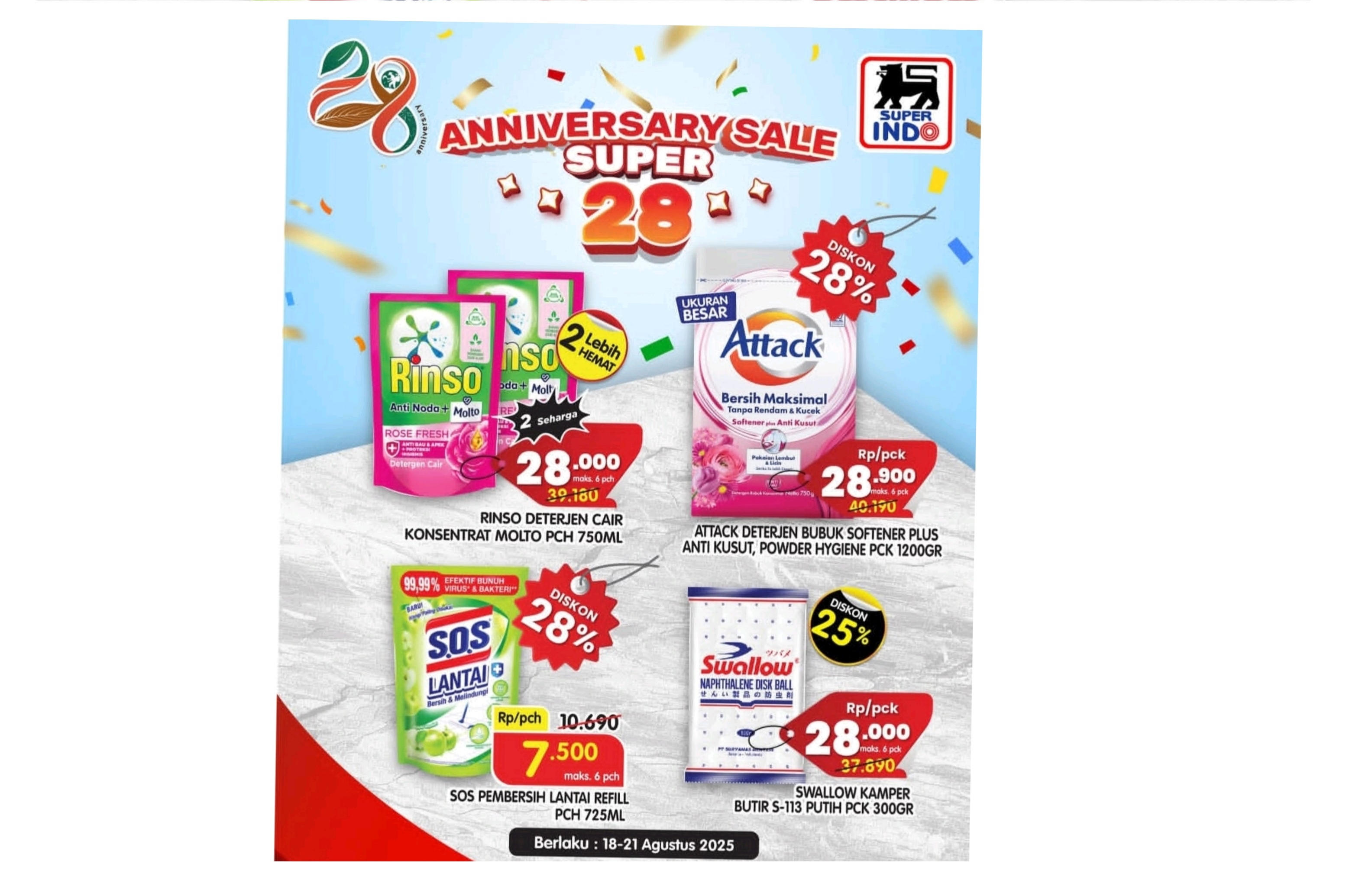 Hari Terakhir Promo Anniversary Sale Super 28 Superindo, Banjir Deterjen murah 