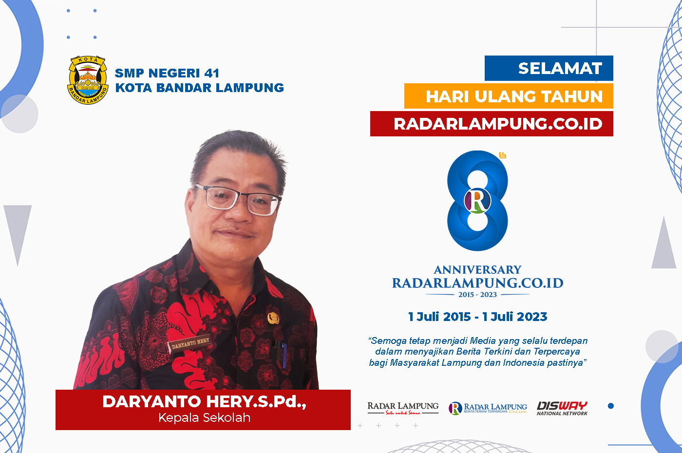 SMP Negeri 41 Kota Bandar Lampung: Selamat Hari Jadi Radar Lampung Online ke-8