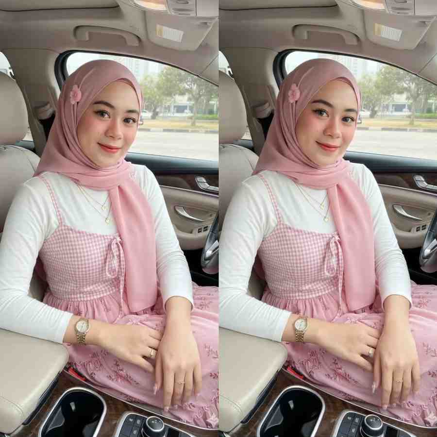 Prompt Gemini AI Hasilkan Foto Realistis Berkesan Glamor, Wanita Berhijab Pink Anggun di Dalam Mobil Mewah