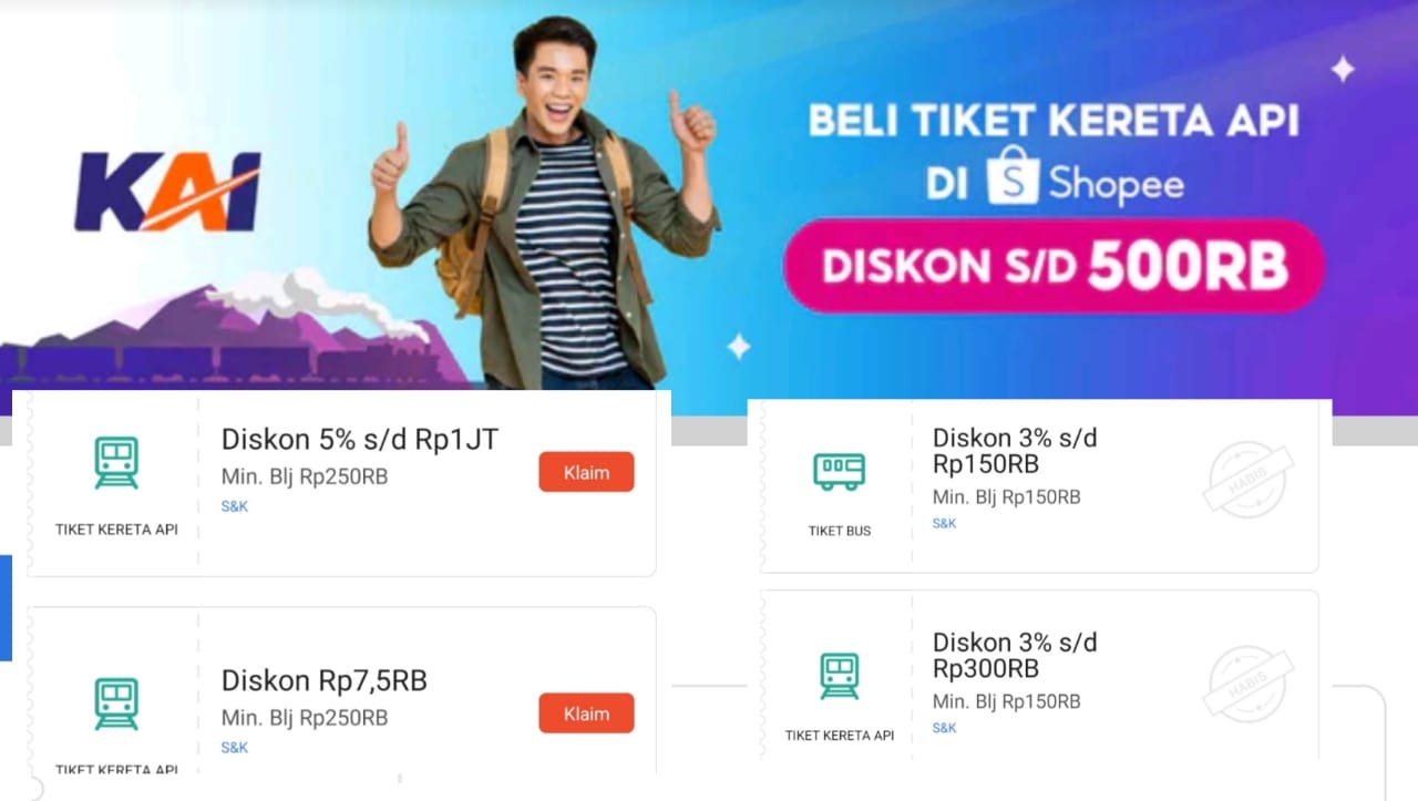 Beli Tiket Kereta Api di Shopee Bisa Dapat Diskon Sampai Rp1 Juta? Cek Syarat dan Ketentuan