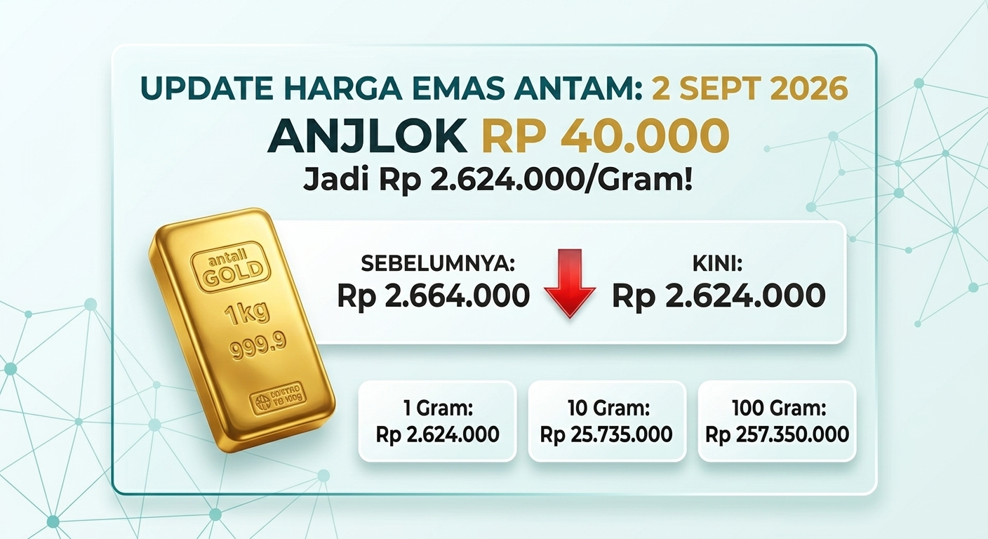 Update Emas Antam 2 September 2026: Anjlok Rp40.000 Jadi Rp2.624.000/Gram, Cek Rincian Lengkap di Sini