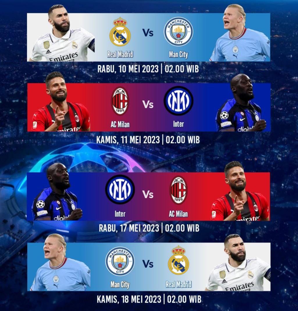 Simak, Ini Jadwal Semifinal UCL Leg 1 dan 2, Antara Real Madrid Vs Manchester City dan AC Milan Vs Inter