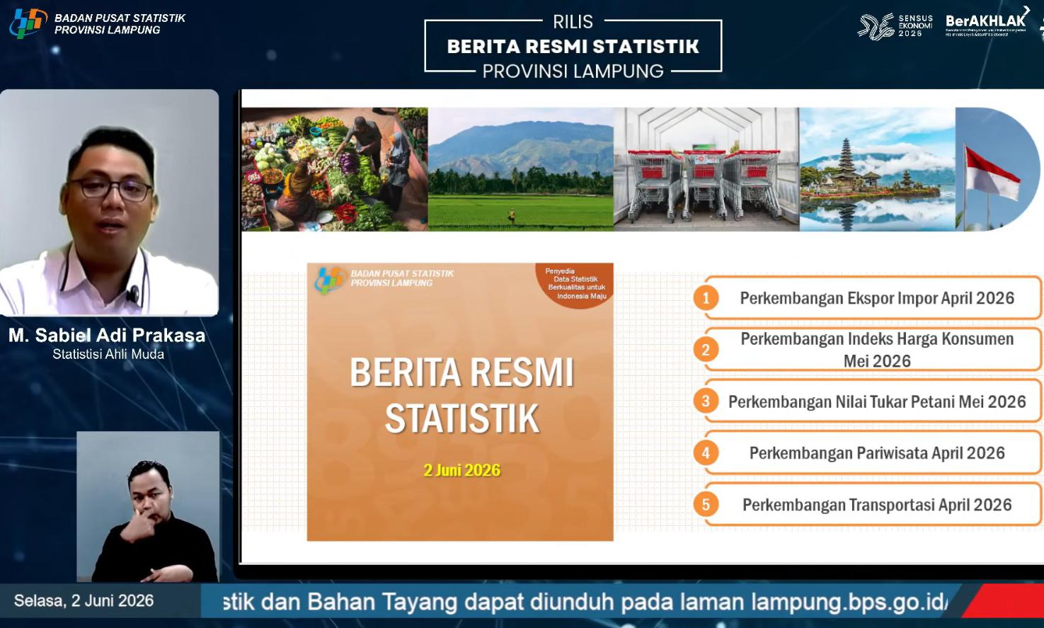 Harga Cabai Merah Melejit, Inflasi Lampung Mei 2026 Tembus 0,82 Persen