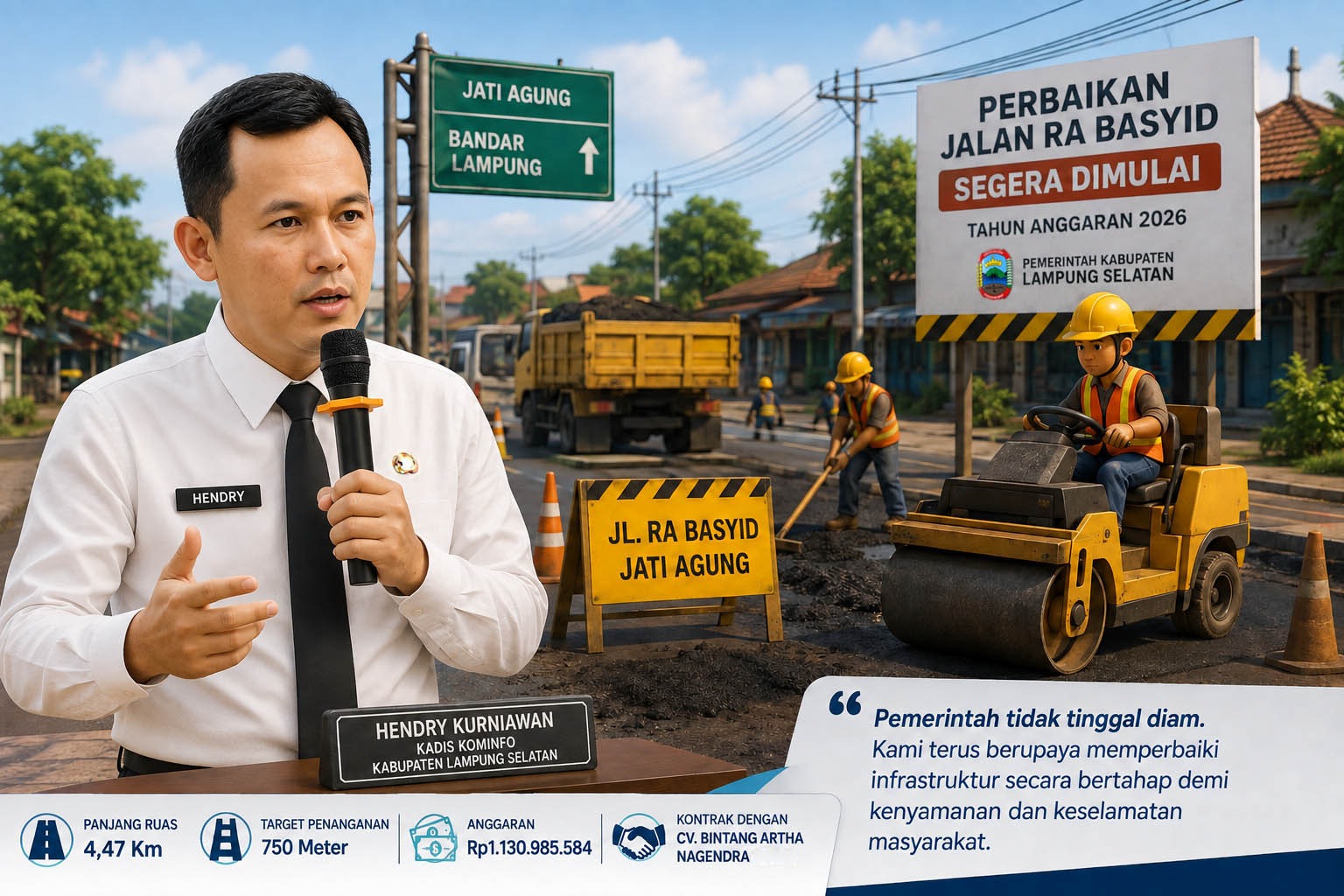 Pemkab Lampung Selatan Segera Mulai Perbaikan Jalan RA Basyid, Mobilitas Warga Bakal Lebih Aman dan Nyaman