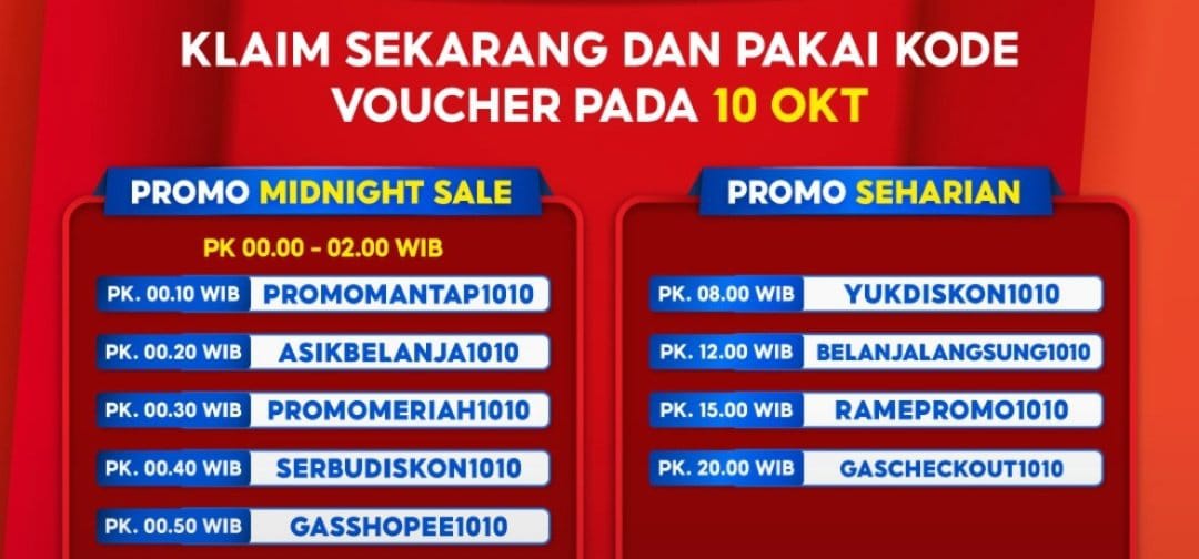 Jangan Ketinggalan Kode Voucher Shopee 10.10 Diskon Sampai 70%, Gratis Ongkir Tanpa Batas