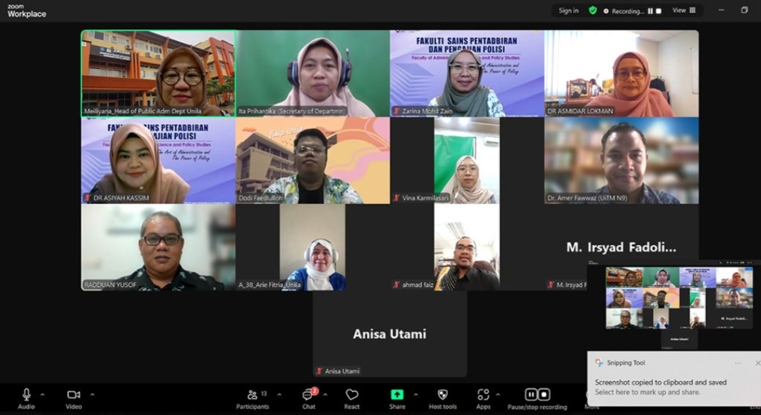 Pertemuan Virtual, Jurusan Administrasi Negara Fisip Unila - UiTM Malaysia Inisiasi Kerjasama Internasional