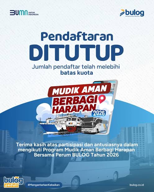 Mudik Gratis BUMN Bersama BULOG 2026 Dibuka, Kuota 750 Pemudik dengan 15 Bus