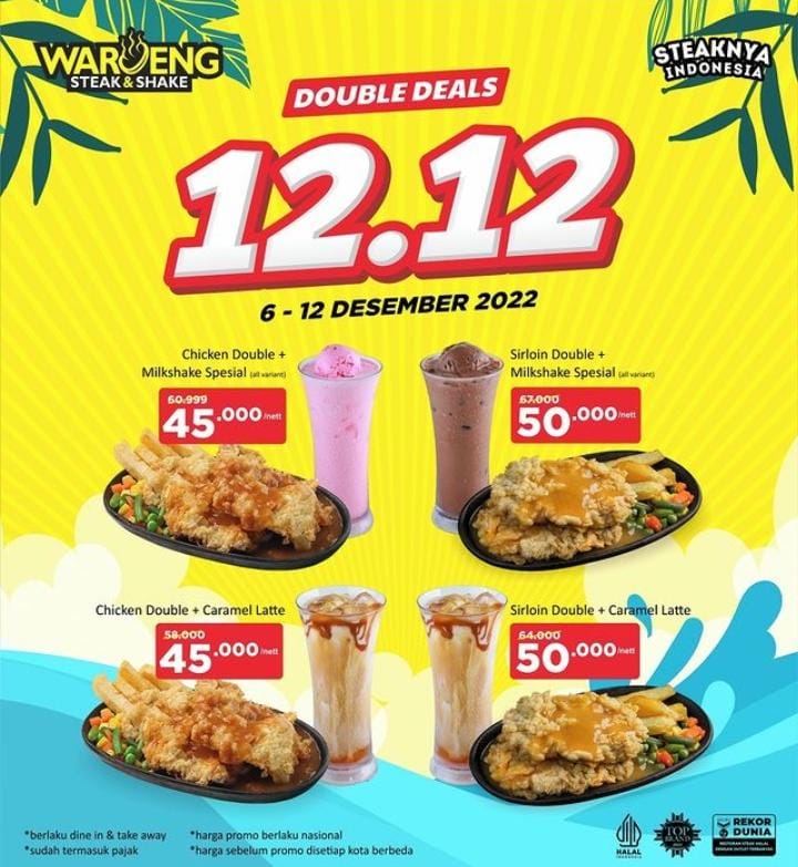 Waroeng Steak dan Shake Spesial Promo Double Deals 12.12 Mulai 6 Hingga 12 Desember 2022