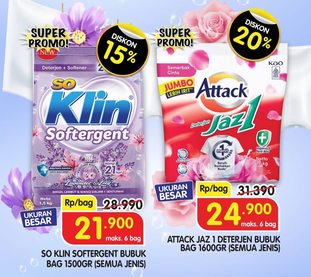 Hari Terakhir, Promo JSM Superindo, Deterjen Ukuran Besar Serba Rp 20 Ribuan 