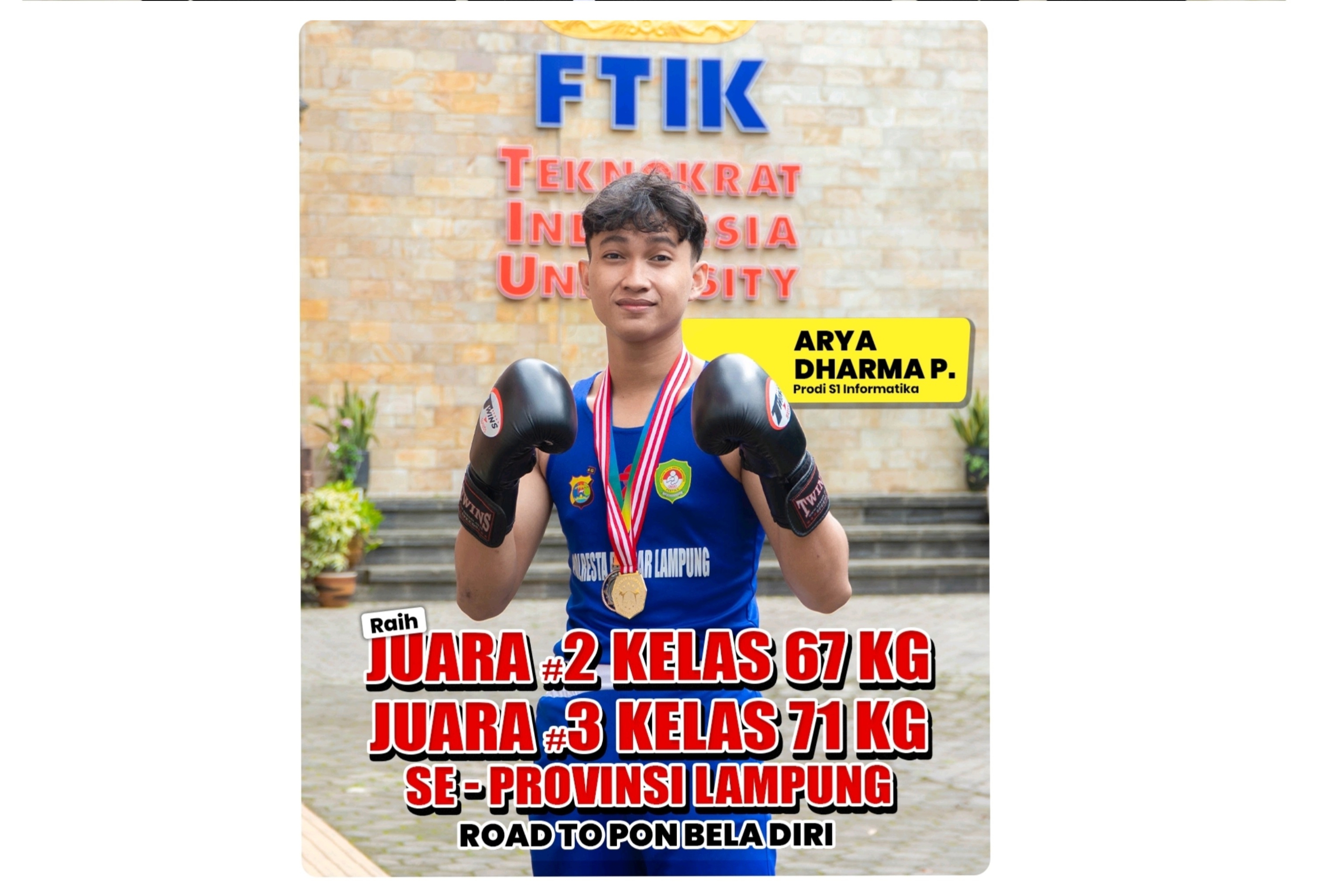 Mantap! Arya Dharma Mahasiswa Informatika Teknokrat Raih Juara Nasional Pada Kejurnas Boxing Championship