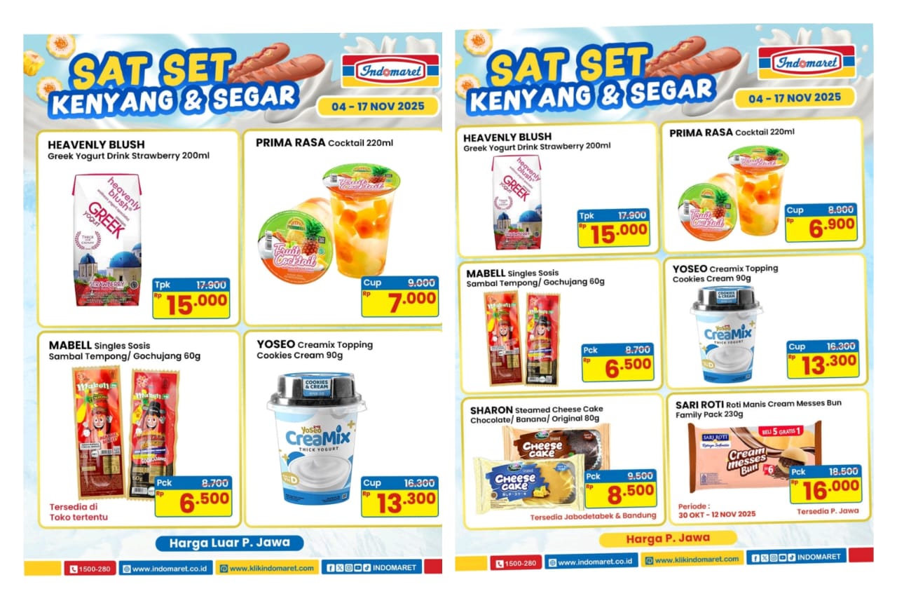 Promo Sat Set Kenyang & Segar Indomaret 4-17 November 2025, Berikut Harga Pulau Jawa vs Harga Luar Pulau Jawa
