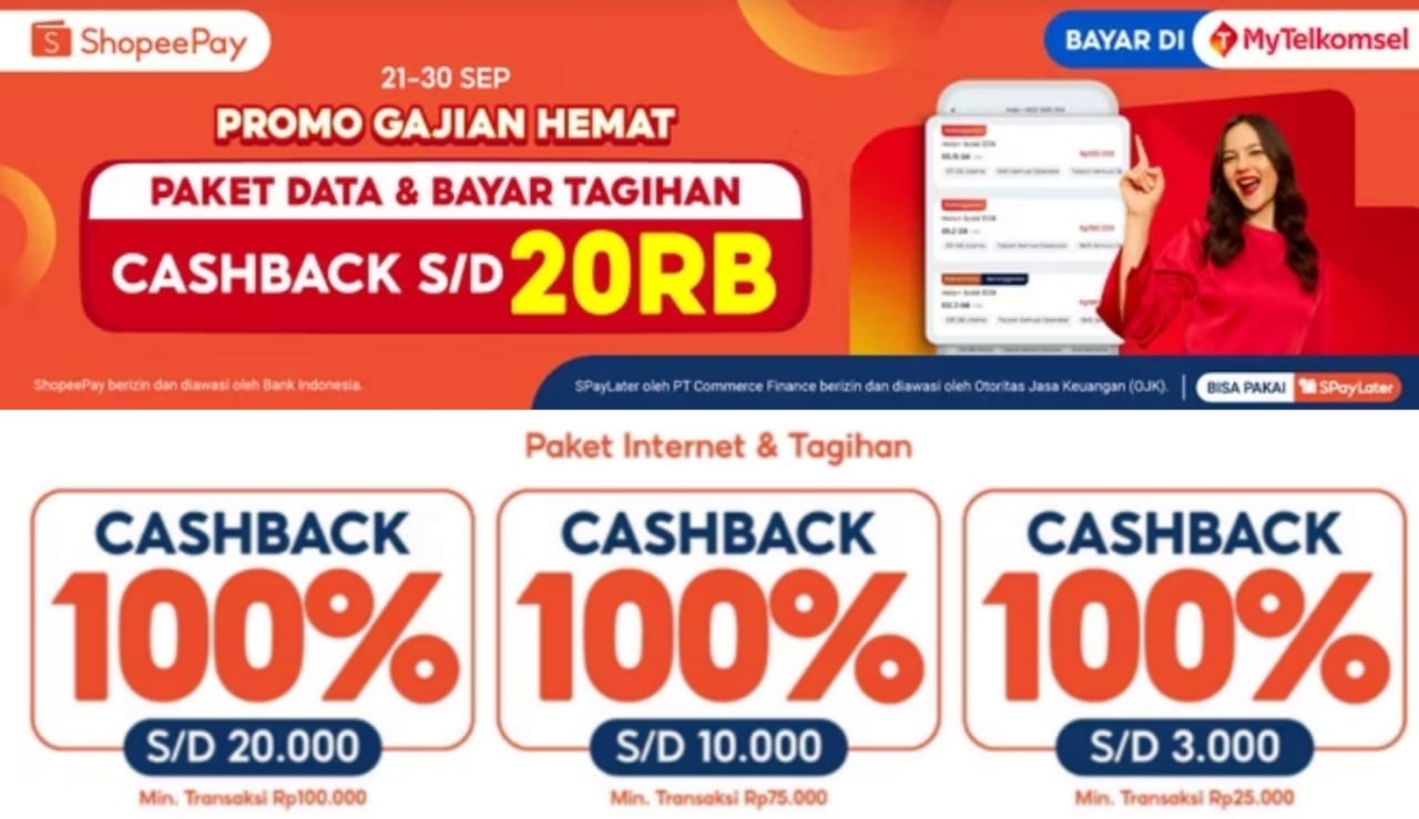 Promo Shopee Hari Ini, Beli Paket Data dan Bayar Tagihan Dapat Cashback Hingga 100 Persen