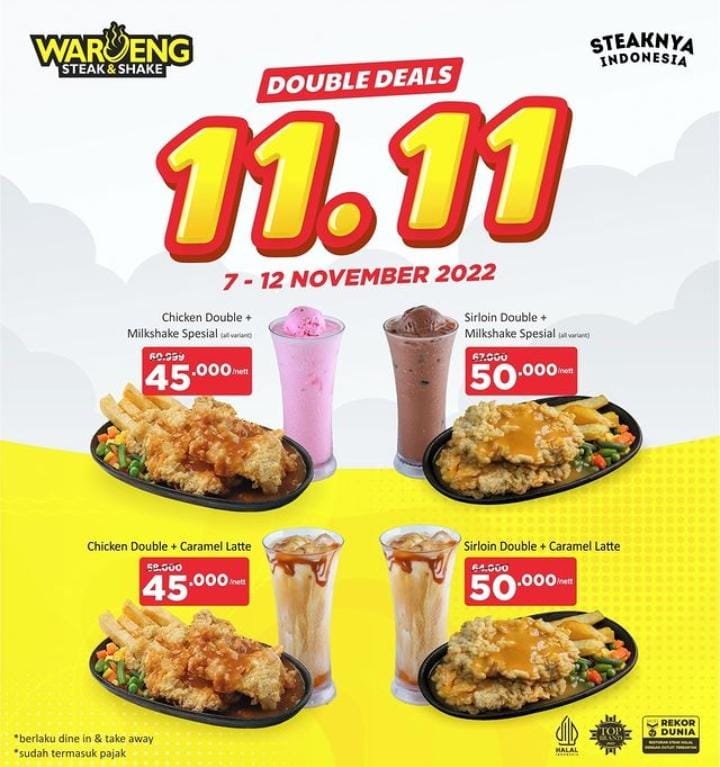 Waroeng Steak dan Shake Spesial Promo Double Deals 11.11 Hingga 12 November