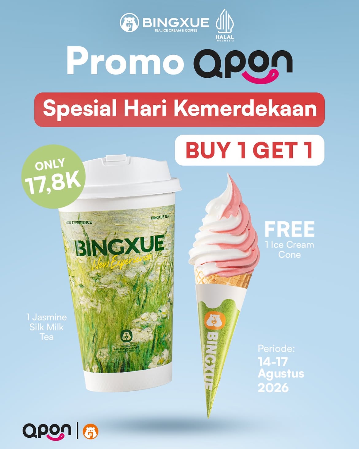 Promo Bingxue HUT RI ke-81 Tinggal 2 Hari, Serbu Penawaran Buy 1 Get 1 untuk Pecinta Minuman dan Es Krim
