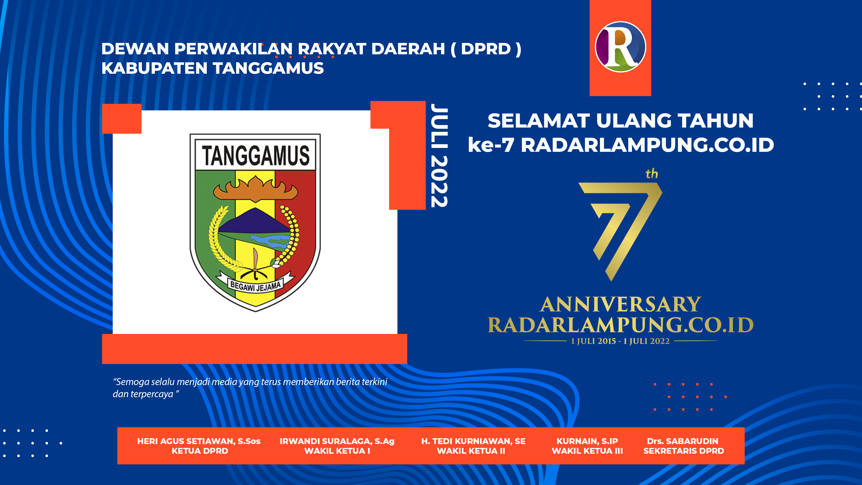 DPRD Kabupaten Tanggamus Mengucapkan Selamat Ulang Tahun ke-7 Radarlampung.co.id