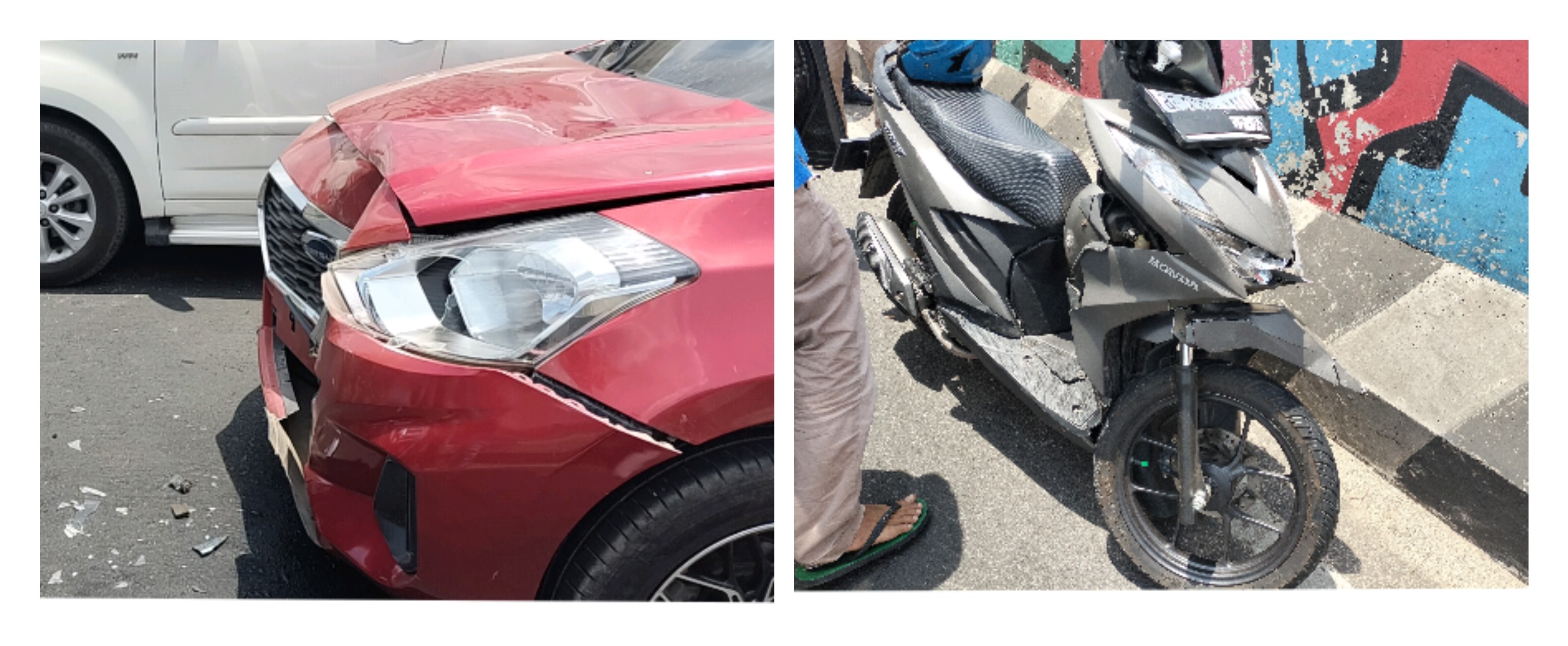 Duduga Megantuk, Satu Unit Sepeda Motor dan Mobil Bertabrakan di Atas Flyover MBK﻿