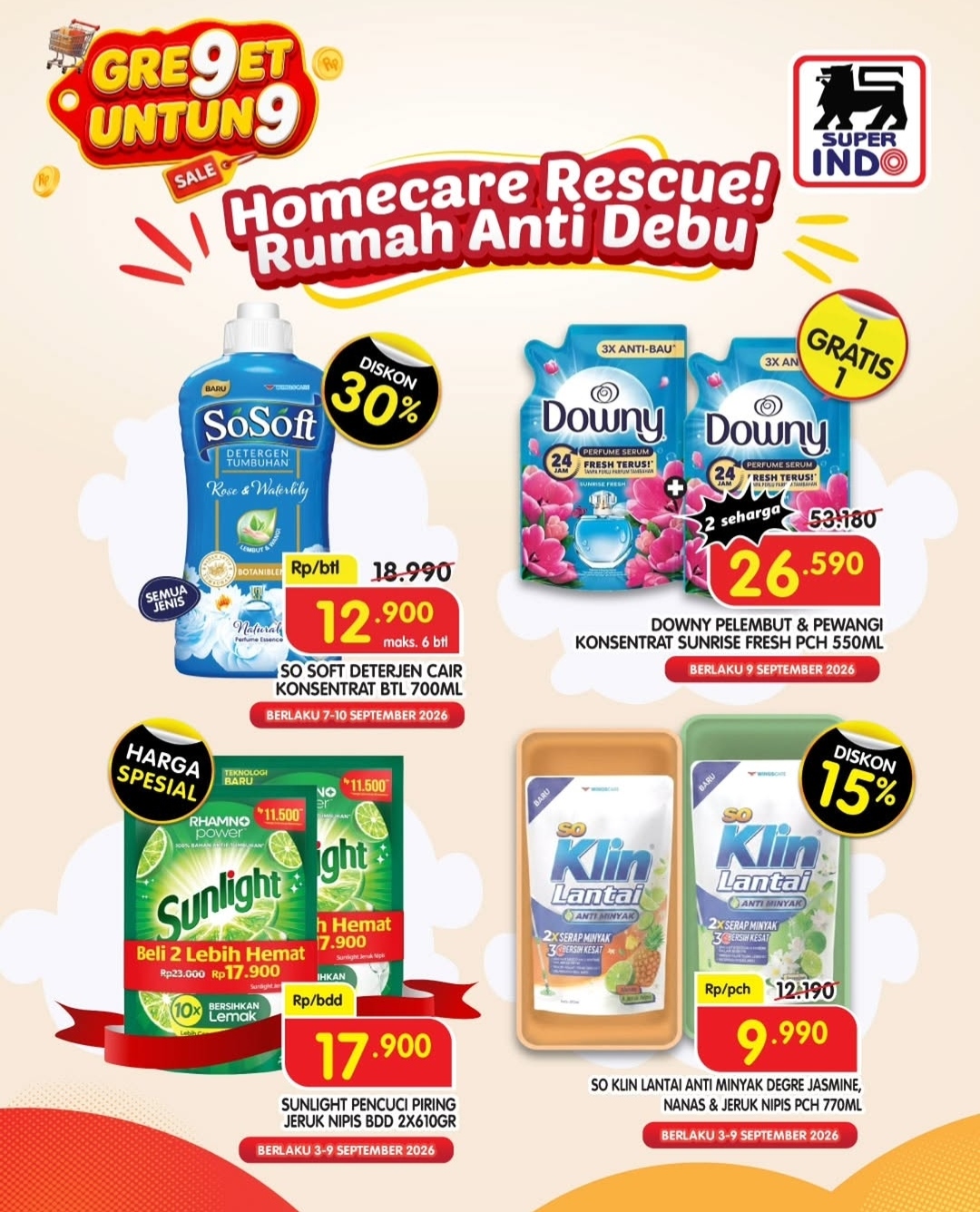 Promo 9.9 Superindo: Downy Beli 1 Gratis 1 hingga Diskon Deterjen Cuma Hari Ini