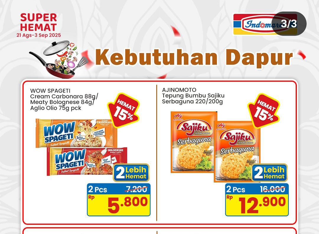 Promo Indomaret Khusus Kebutuhan Dapur, Ada Diskon Spageti Super Hemat