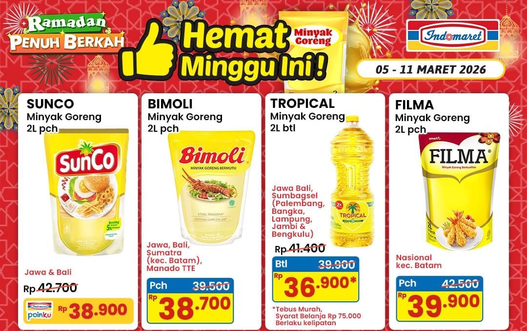 Daftar Lengkap Promo Minyak Goreng Indomaret Pekan Ini: Sunco, Bimoli, Sania hingga Fortune Diskon Besar