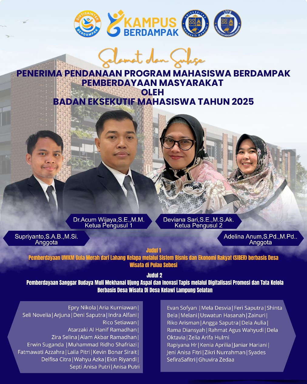 UIM Lampung Dapat Hibah Program Mahasiswa Berdampak TA 2025 Dari DRPTM Kemendiktisaintek RI