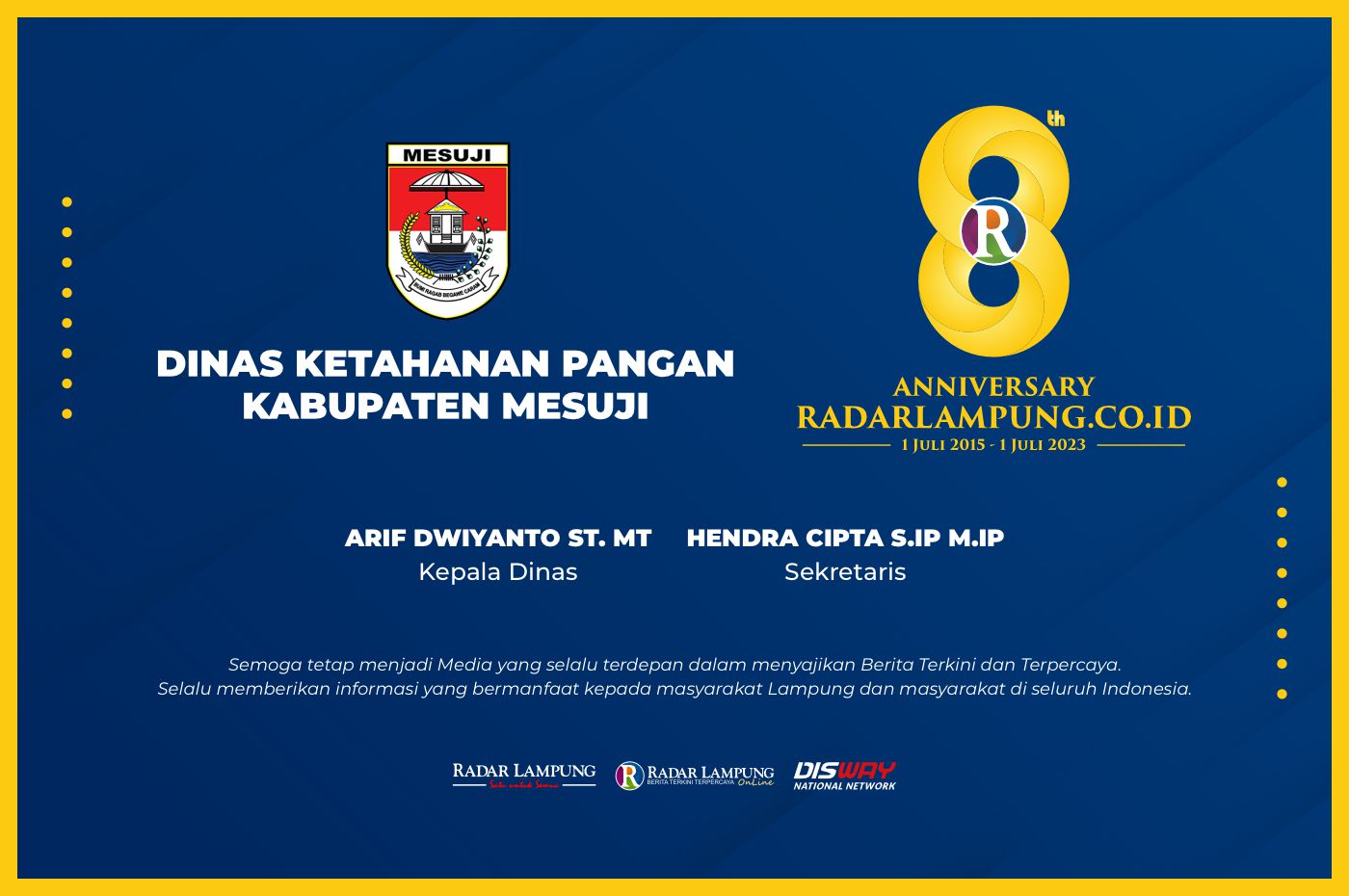 Dinas Ketahanan Pangan Kabupaten Mesuji: Selamat HUT ke-8 Radar Lampung Online