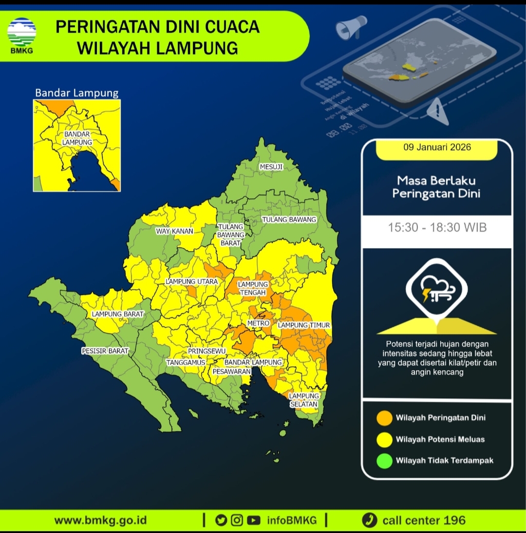 Cuaca Ekstrem Berpotensi Terjadi Tiga Hari ke Depan, Warga Lampung Diminta Waspada Bencana Hidrometeorologi