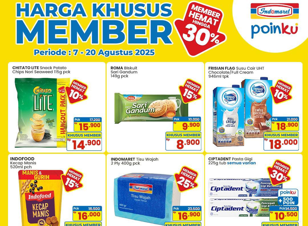 Promo Indomaret Spesial Member Senin 11 Agustus 2025, Dapatkan Diskon Kemerdekaan Hari Ini