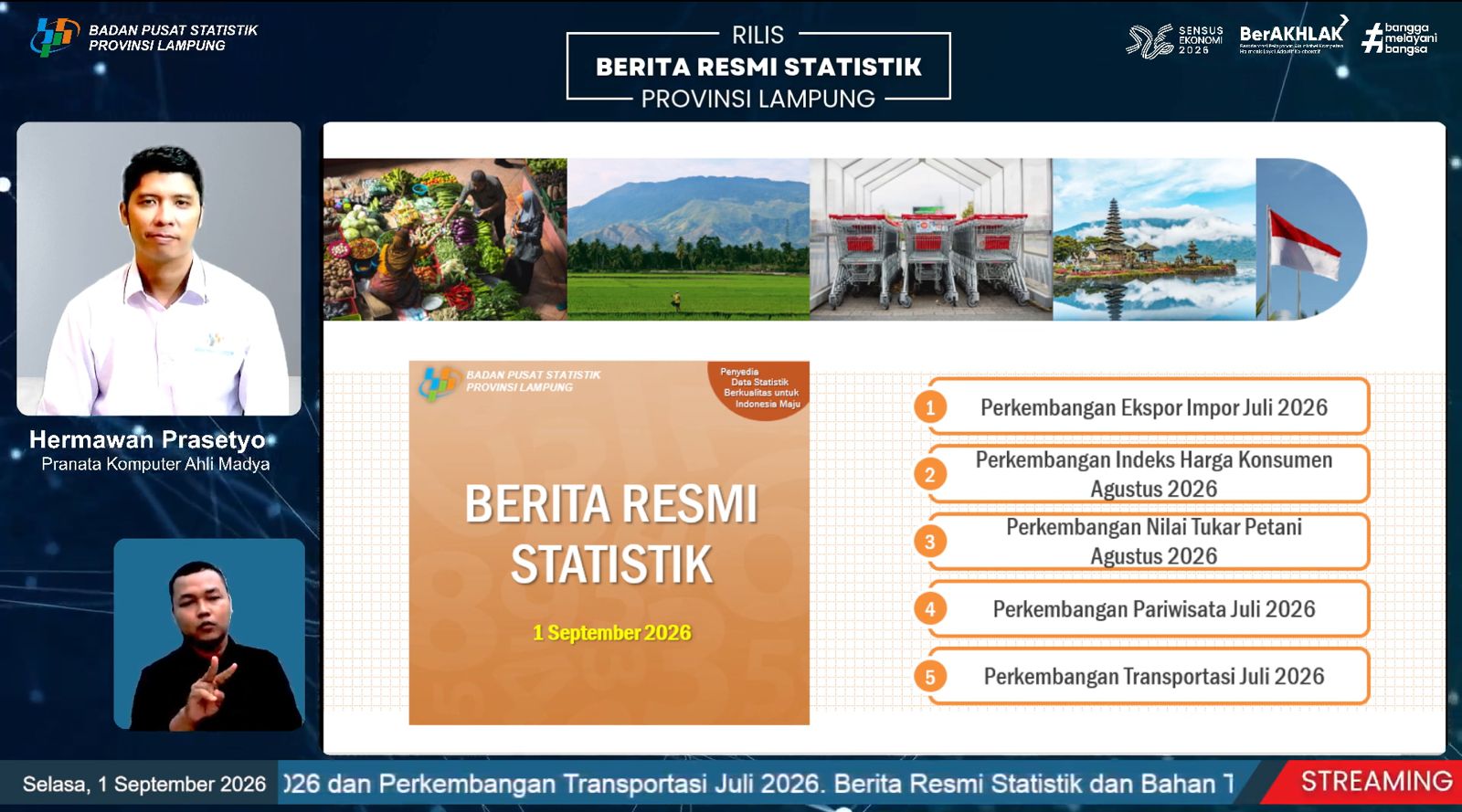 Inflasi Lampung Agustus 2026 Capai 3,53 Persen, Pendidikan dan Beras Jadi Pemicu