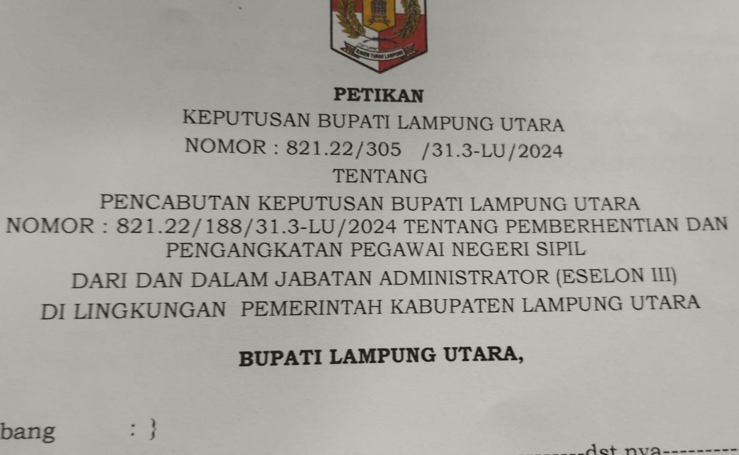 SK Pembatalan Turun, 73 Pejabat Kembali ke Jabatan Semula