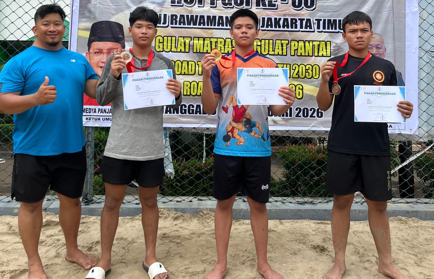 Ikuti Kejurnas Gulat Jakarta, Atlet Muda Lampung Sukses Borong Emas di Nomor Pasir