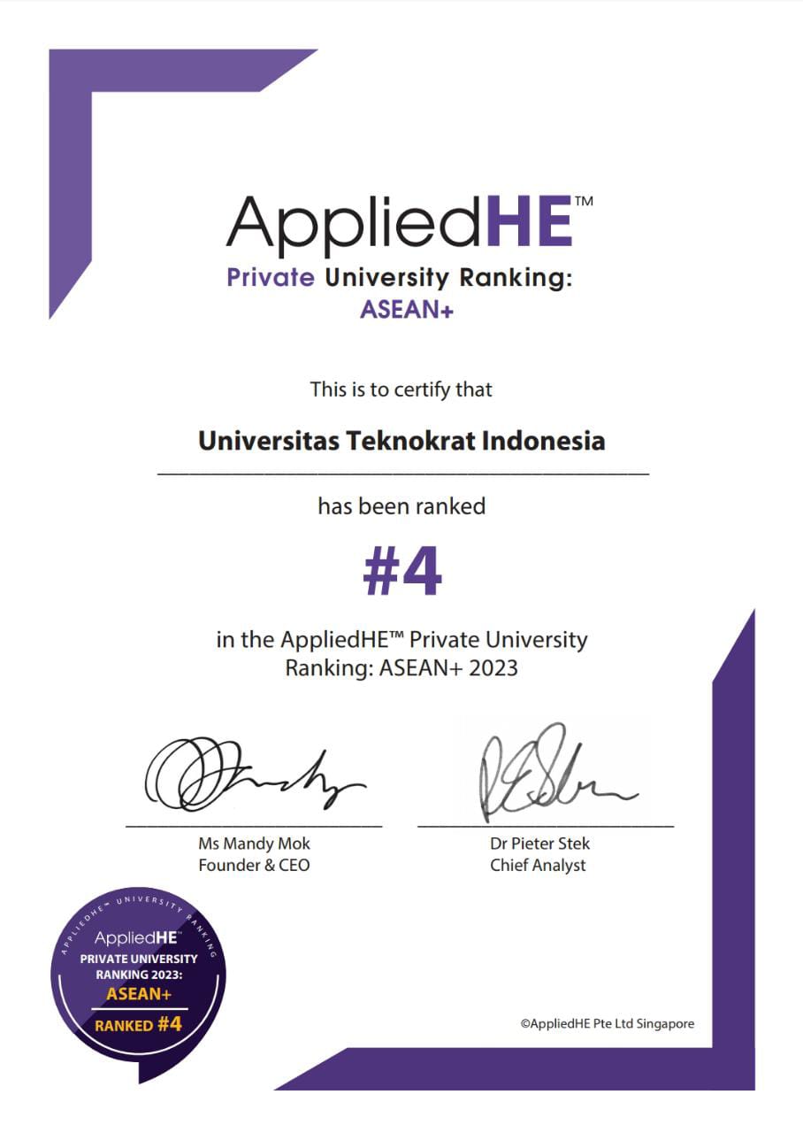 Selamat! Universitas Teknokrat Indonesia Masuk Top 5 Kampus Terbaik Versi AppliedHE Singapore