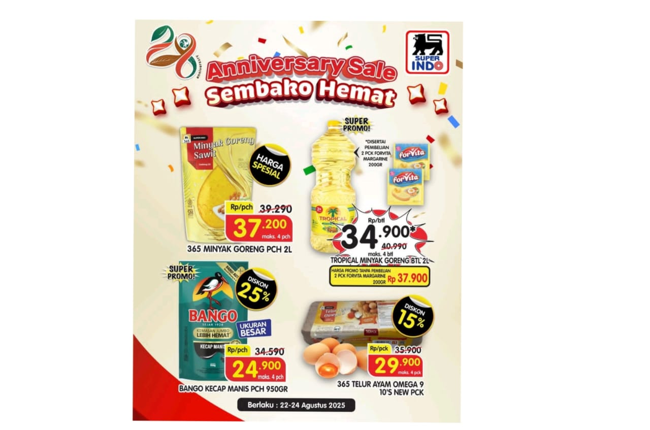 Promo JSM Superindo 22-24 Agustus 2025, Anniversary Sale Sembako Hemat, Belanja Murah Minyak Goreng 