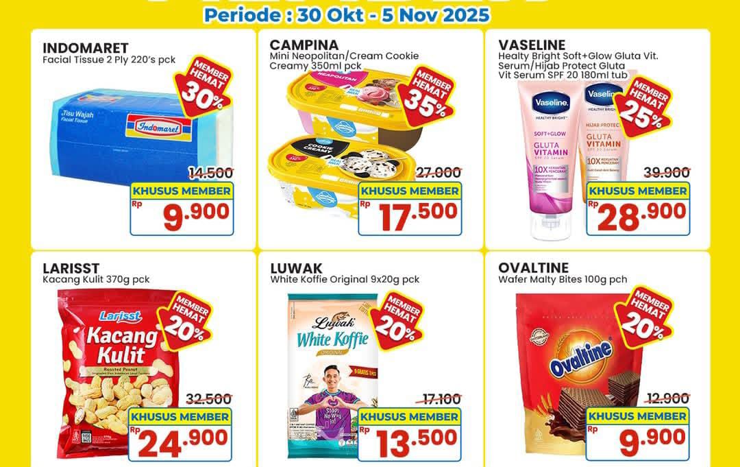Promo Hemat Indomaret Senin 3 November 2025, Diskon Member Serbu Sekarang 
