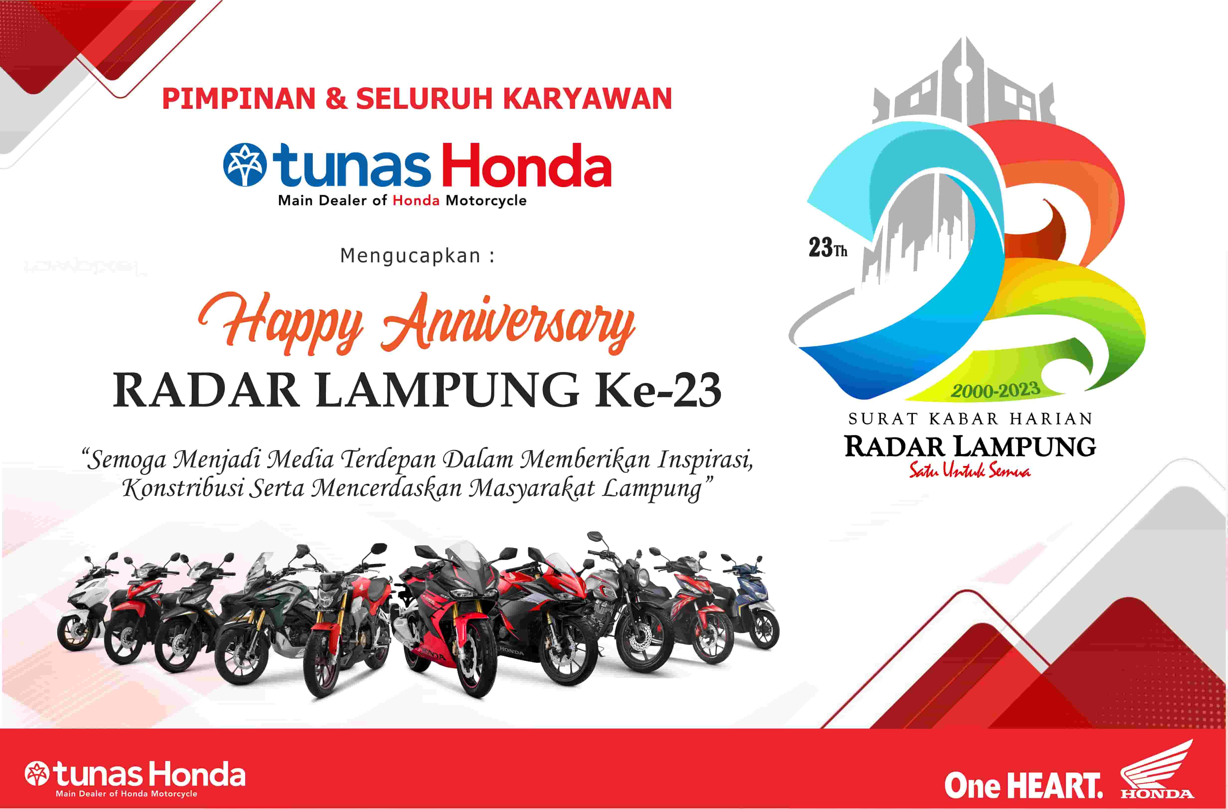 PT Tunas Dwipa Matra (TDM) Main Dealer Sepeda Motor Honda Lampung: Selamat Hari Jadi Radar Lampung ke-23