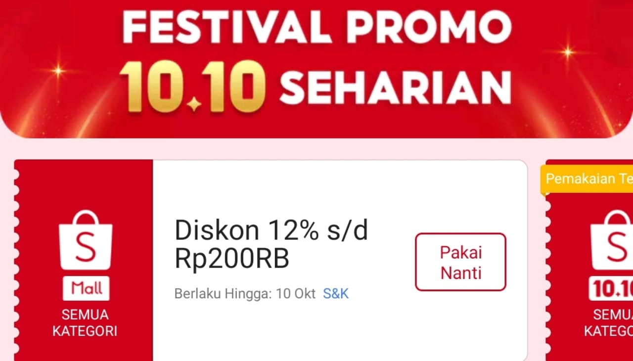 Klaim Sekarang, Dapatkan Diskon 12 Persen Hingga Rp200 Ribu Untuk Produk Shopee Mall Semua Kategori