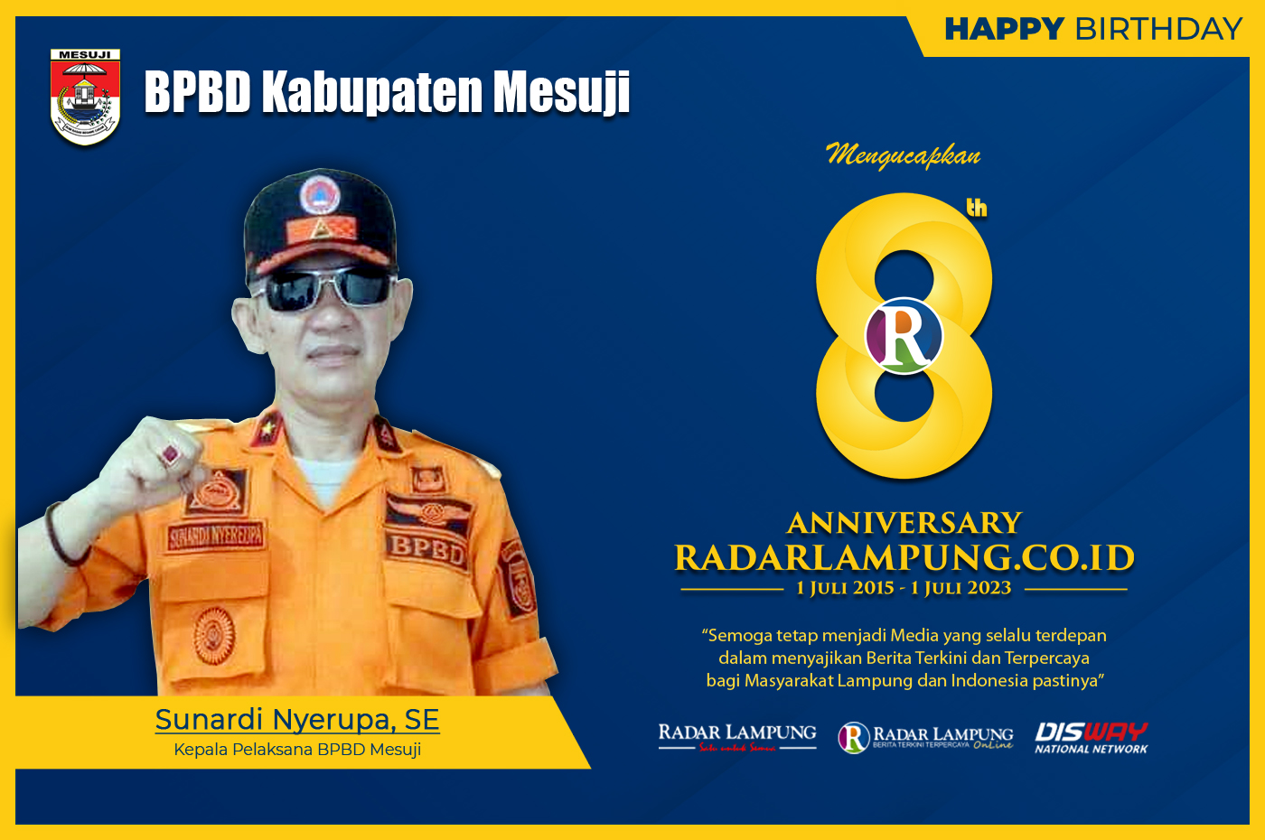 Sunardi Nyerupa: Selamat dan Sukses HUT ke 8 Radar Lampung Online
