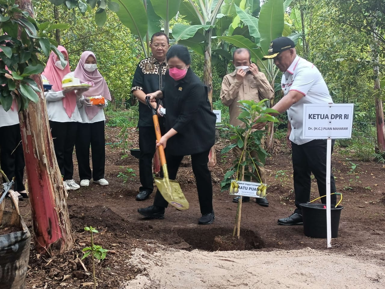 Kunker di Lamsel, Ketua DPR RI Tanam Pohon Alpukat Hingga Beri Bantuan